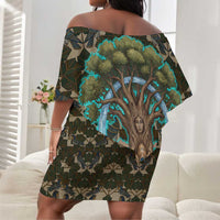 Imentet Egyptian Off Shoulder Short Dress with Eye of Horus and Eternal Tree in Afterlife