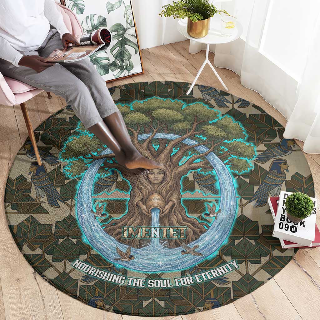 Imentet Egyptian Round Carpet with Eye of Horus and Eternal Tree in Afterlife