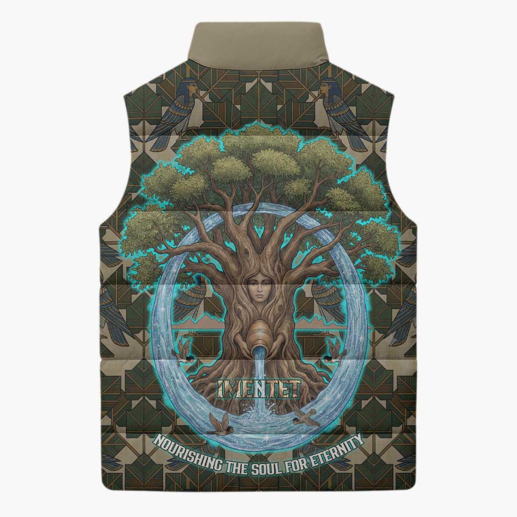 Imentet Egyptian Sleeveless Puffer Jacket with Eye of Horus and Eternal Tree in Afterlife
