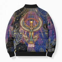 Isis Ankh Symbol Bomber Puffer Jacket with Celestial Wings in Ancient Egyptian Cosmic