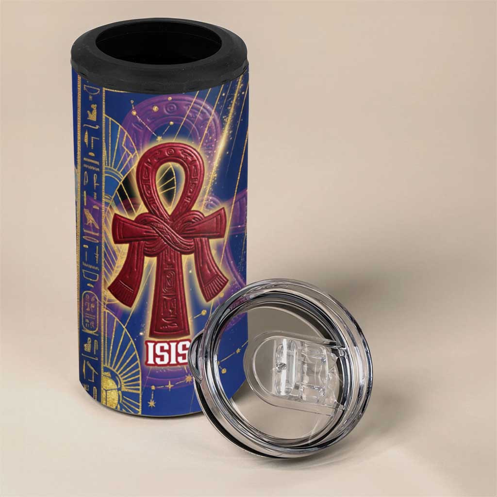 Isis Ankh Symbol 4 in 1 Can Cooler Tumbler with Celestial Wings in Ancient Egyptian Cosmic