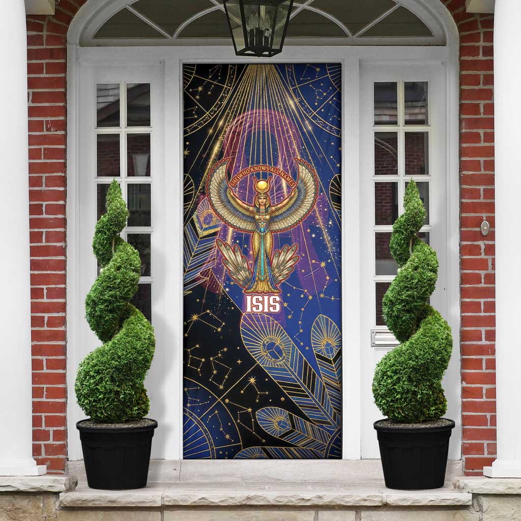 Isis Ankh Symbol Door Cover with Celestial Wings in Ancient Egyptian Cosmic