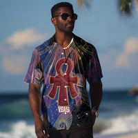 Isis Ankh Symbol Hawaiian Shirt with Celestial Wings in Ancient Egyptian Cosmic