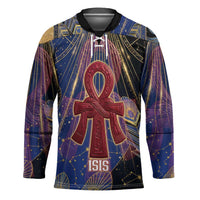 Isis Ankh Symbol Hockey Jersey with Celestial Wings in Ancient Egyptian Cosmic