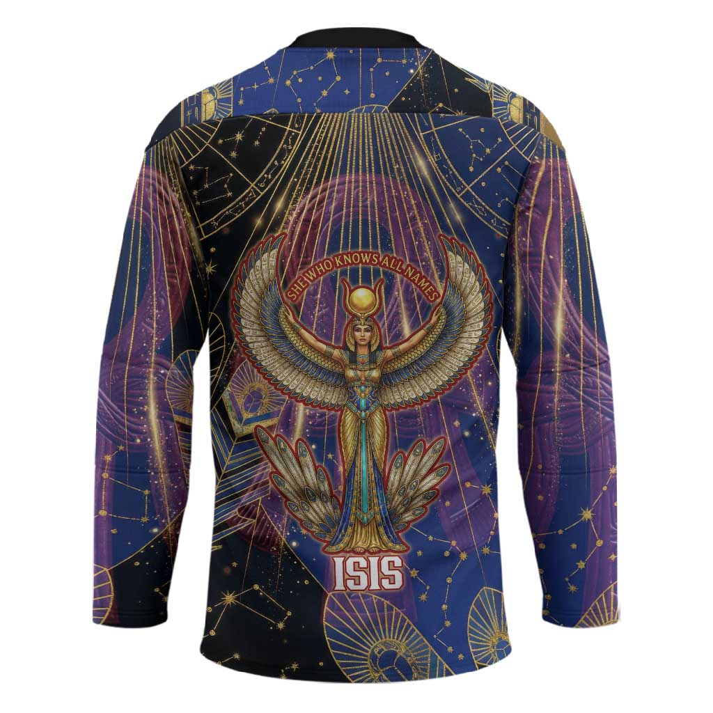 Isis Ankh Symbol Hockey Jersey with Celestial Wings in Ancient Egyptian Cosmic