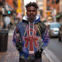 Isis Ankh Symbol Hoodie with Celestial Wings in Ancient Egyptian Cosmic