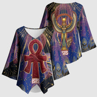 Isis Ankh Symbol Kimono Sleeve Blouse with Celestial Wings in Ancient Egyptian Cosmic
