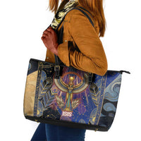 Isis Ankh Symbol Leather Tote Bag with Celestial Wings in Ancient Egyptian Cosmic