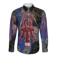 Isis Ankh Symbol Long Sleeve Button Shirt with Celestial Wings in Ancient Egyptian Cosmic