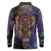 Isis Ankh Symbol Long Sleeve Polo Shirt with Celestial Wings in Ancient Egyptian Cosmic