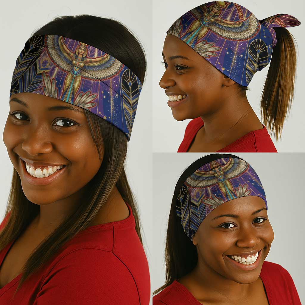 Isis Ankh Symbol Neck Gaiter with Celestial Wings in Ancient Egyptian Cosmic