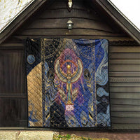Isis Ankh Symbol Quilt with Celestial Wings in Ancient Egyptian Cosmic