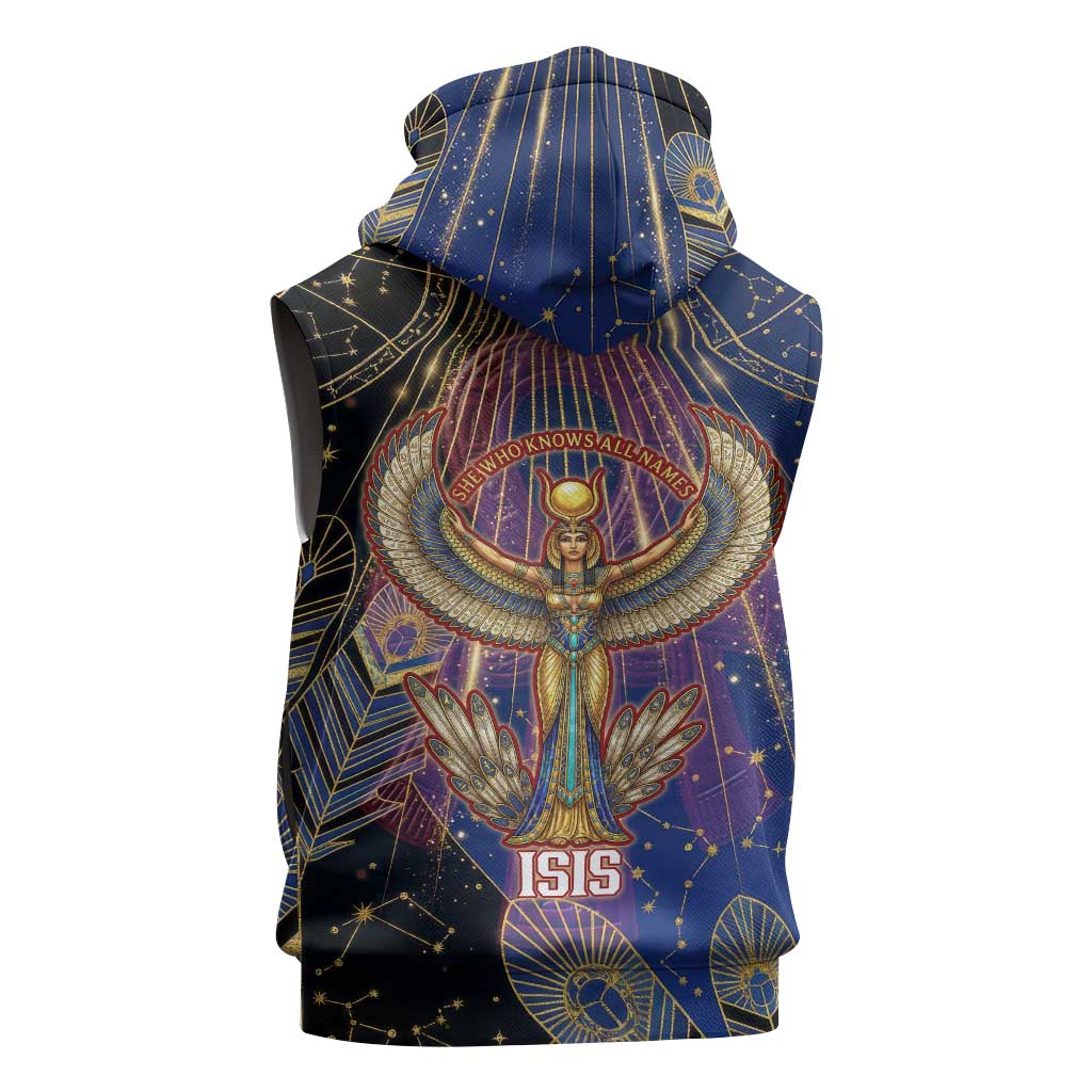 Isis Ankh Symbol Sleeveless Hoodie with Celestial Wings in Ancient Egyptian Cosmic