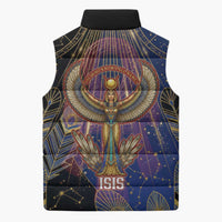 Isis Ankh Symbol Sleeveless Puffer Jacket with Celestial Wings in Ancient Egyptian Cosmic