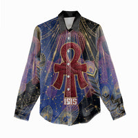 Isis Ankh Symbol Women Casual Shirt with Celestial Wings in Ancient Egyptian Cosmic