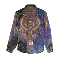 Isis Ankh Symbol Women Casual Shirt with Celestial Wings in Ancient Egyptian Cosmic