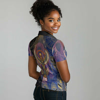 Isis Ankh Symbol Women Polo Shirt with Celestial Wings in Ancient Egyptian Cosmic