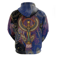 Isis Ankh Symbol Zip Hoodie with Celestial Wings in Ancient Egyptian Cosmic