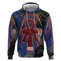 Isis Ankh Symbol Zip Hoodie with Celestial Wings in Ancient Egyptian Cosmic