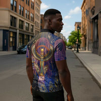 Isis Ankh Symbol Zipper Polo Shirt with Celestial Wings in Ancient Egyptian Cosmic