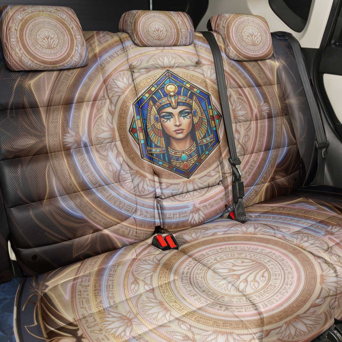 Isis Back Car Seat Cover with Falcon Symbol and Sacred Geometry in Egyptian