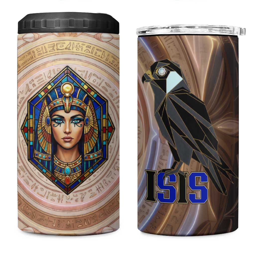 Isis 4 in 1 Can Cooler Tumbler with Falcon Symbol and Sacred Geometry in Egyptian