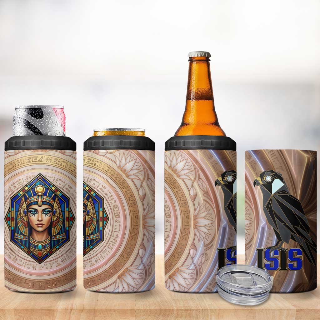 Isis 4 in 1 Can Cooler Tumbler with Falcon Symbol and Sacred Geometry in Egyptian