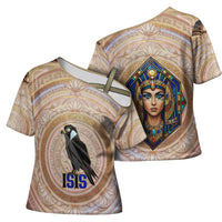 Isis Cross Shoulder Shirt with Falcon Symbol and Sacred Geometry in Egyptian