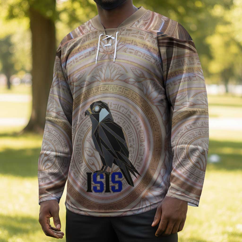 Isis Hockey Jersey with Falcon Symbol and Sacred Geometry in Egyptian