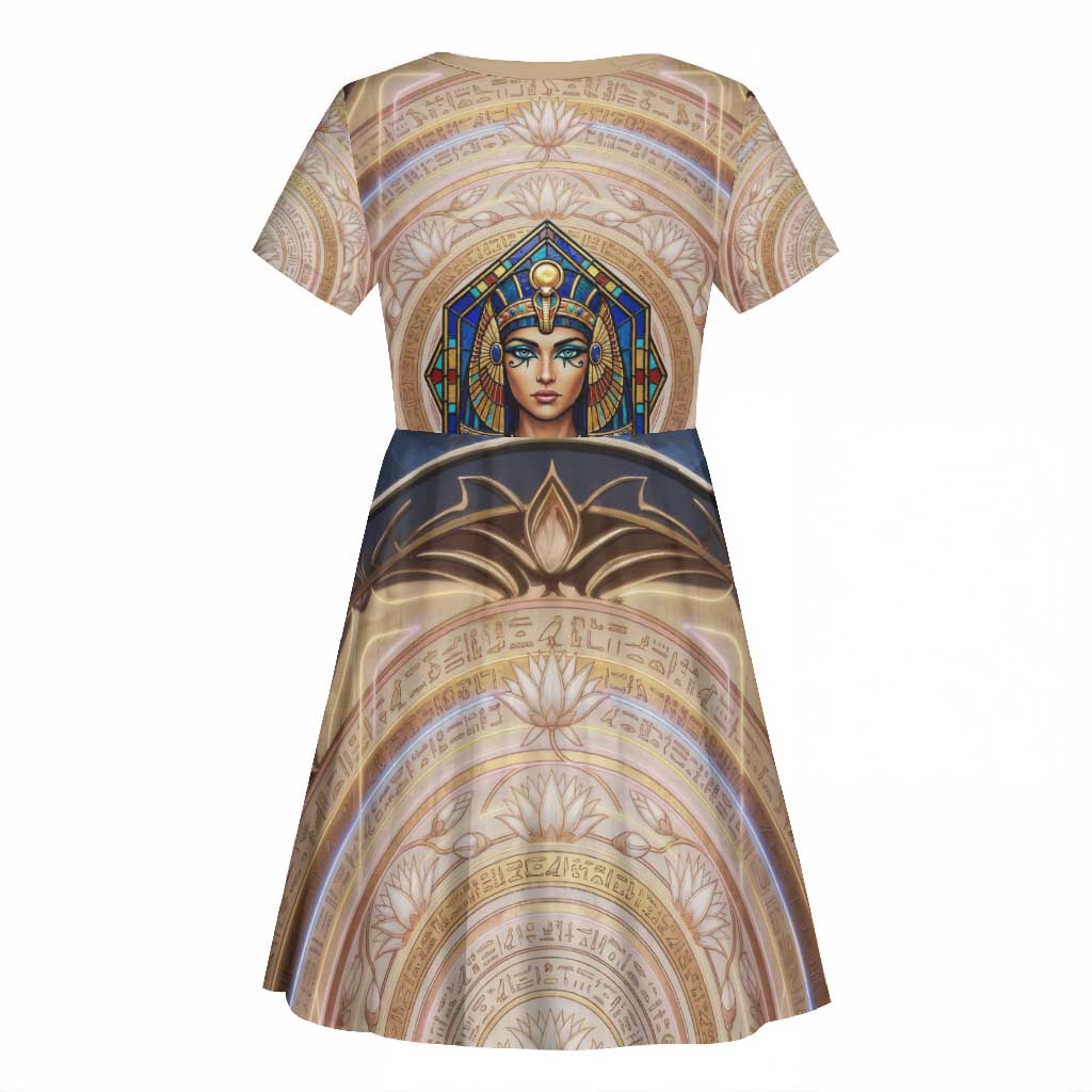 Isis Kid Short Sleeve Dress with Falcon Symbol and Sacred Geometry in Egyptian