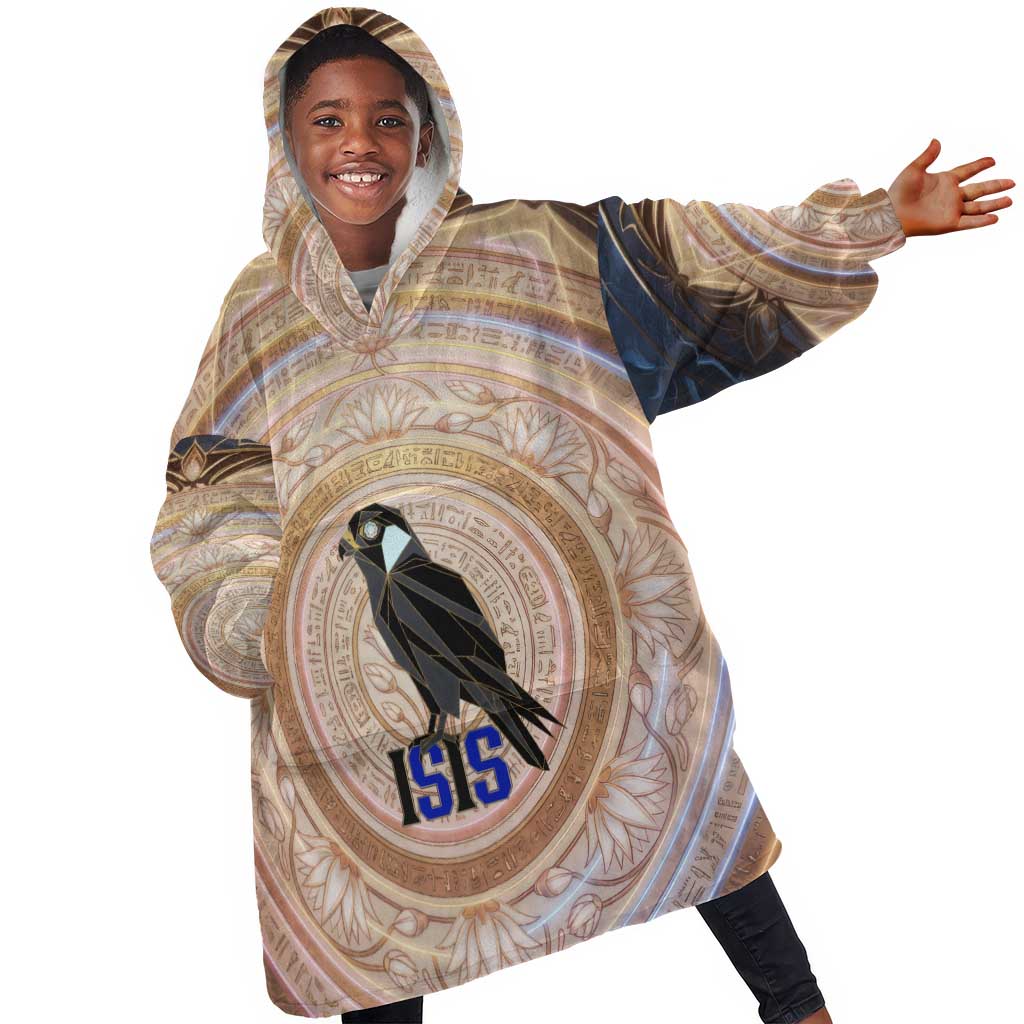 Isis Kid Wearable Blanket Hoodie with Falcon Symbol and Sacred Geometry in Egyptian