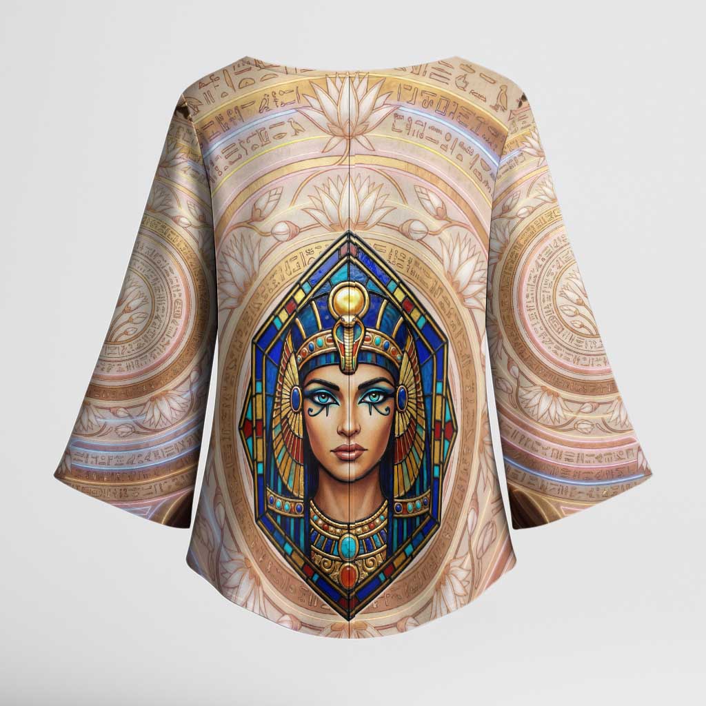 Isis Kimono Sleeve Blouse with Falcon Symbol and Sacred Geometry in Egyptian