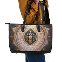 Isis Leather Tote Bag with Falcon Symbol and Sacred Geometry in Egyptian