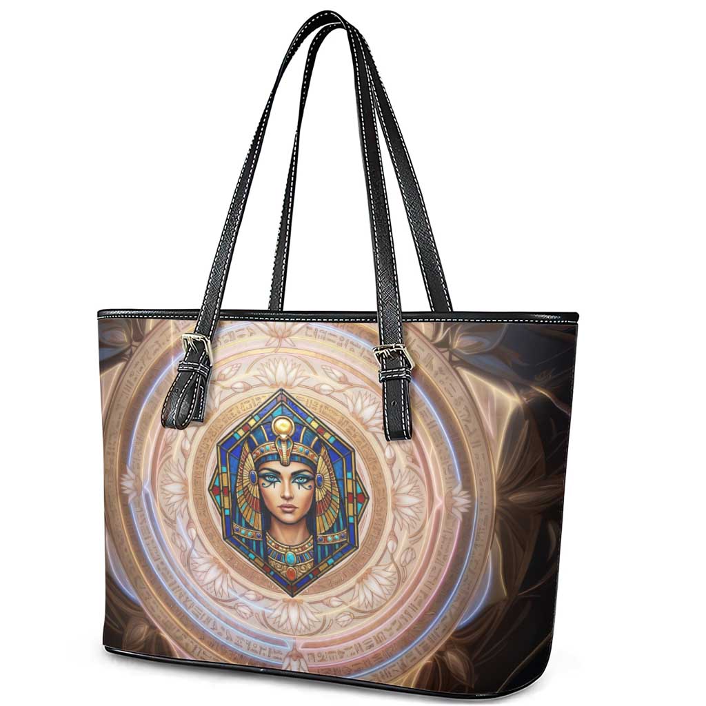 Isis Leather Tote Bag with Falcon Symbol and Sacred Geometry in Egyptian
