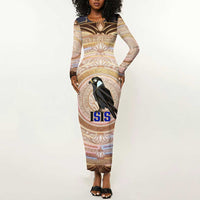 Isis Long Sleeve Bodycon Dress with Falcon Symbol and Sacred Geometry in Egyptian