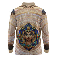 Isis Long Sleeve Polo Shirt with Falcon Symbol and Sacred Geometry in Egyptian