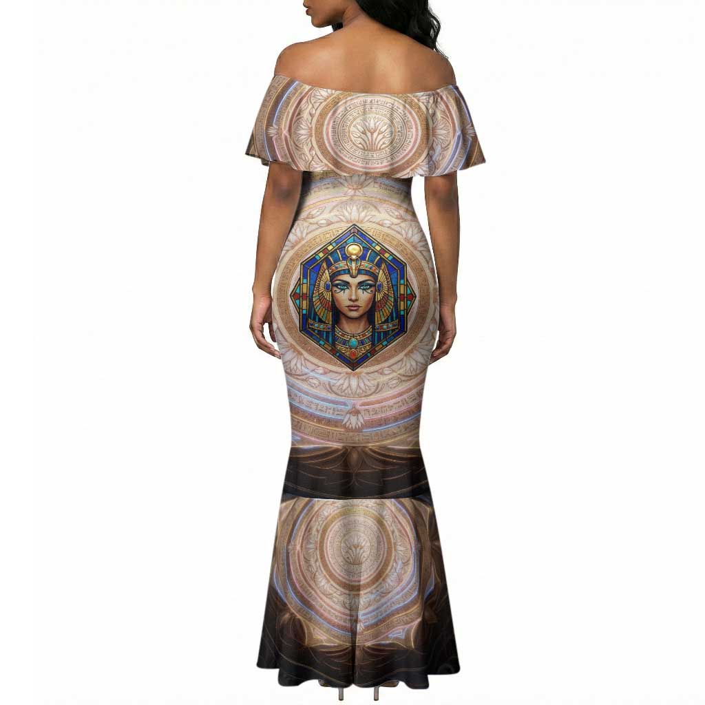 Isis Mermaid Dress with Falcon Symbol and Sacred Geometry in Egyptian