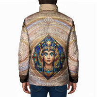 Isis Padded Jacket with Falcon Symbol and Sacred Geometry in Egyptian