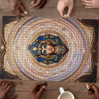 Isis Puzzle with Falcon Symbol and Sacred Geometry in Egyptian