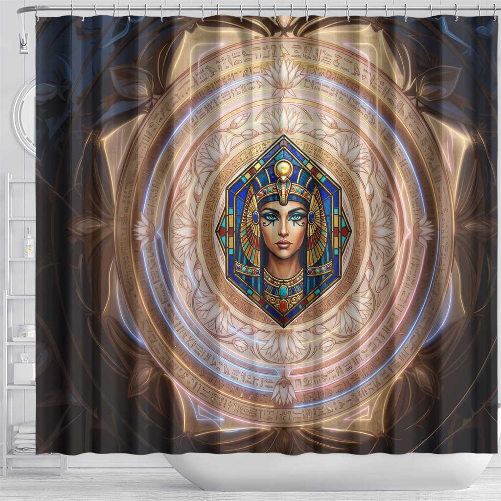 Isis Shower Curtain with Falcon Symbol and Sacred Geometry in Egyptian