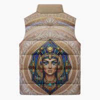 Isis Sleeveless Puffer Jacket with Falcon Symbol and Sacred Geometry in Egyptian