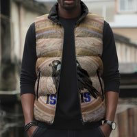 Isis Sleeveless Puffer Jacket with Falcon Symbol and Sacred Geometry in Egyptian