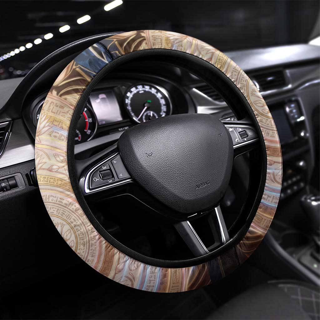 Isis Steering Wheel Cover with Falcon Symbol and Sacred Geometry in Egyptian