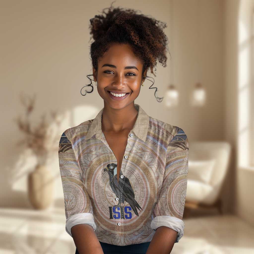 Isis Women Casual Shirt with Falcon Symbol and Sacred Geometry in Egyptian