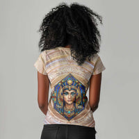 Isis Women V-Neck T-Shirt with Falcon Symbol and Sacred Geometry in Egyptian