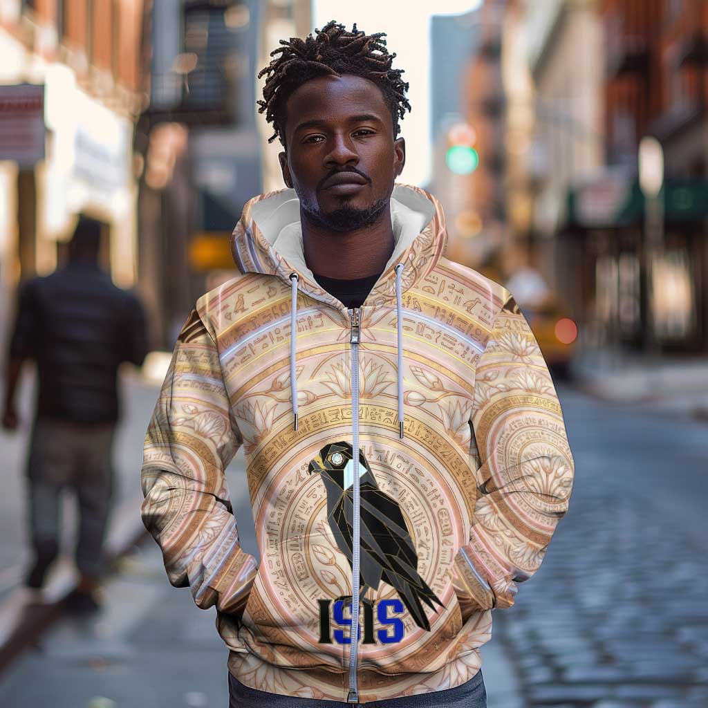 Isis Zip Hoodie with Falcon Symbol and Sacred Geometry in Egyptian