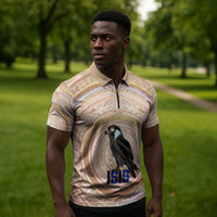 Isis Zipper Polo Shirt with Falcon Symbol and Sacred Geometry in Egyptian