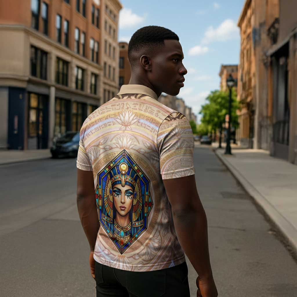Isis Zipper Polo Shirt with Falcon Symbol and Sacred Geometry in Egyptian