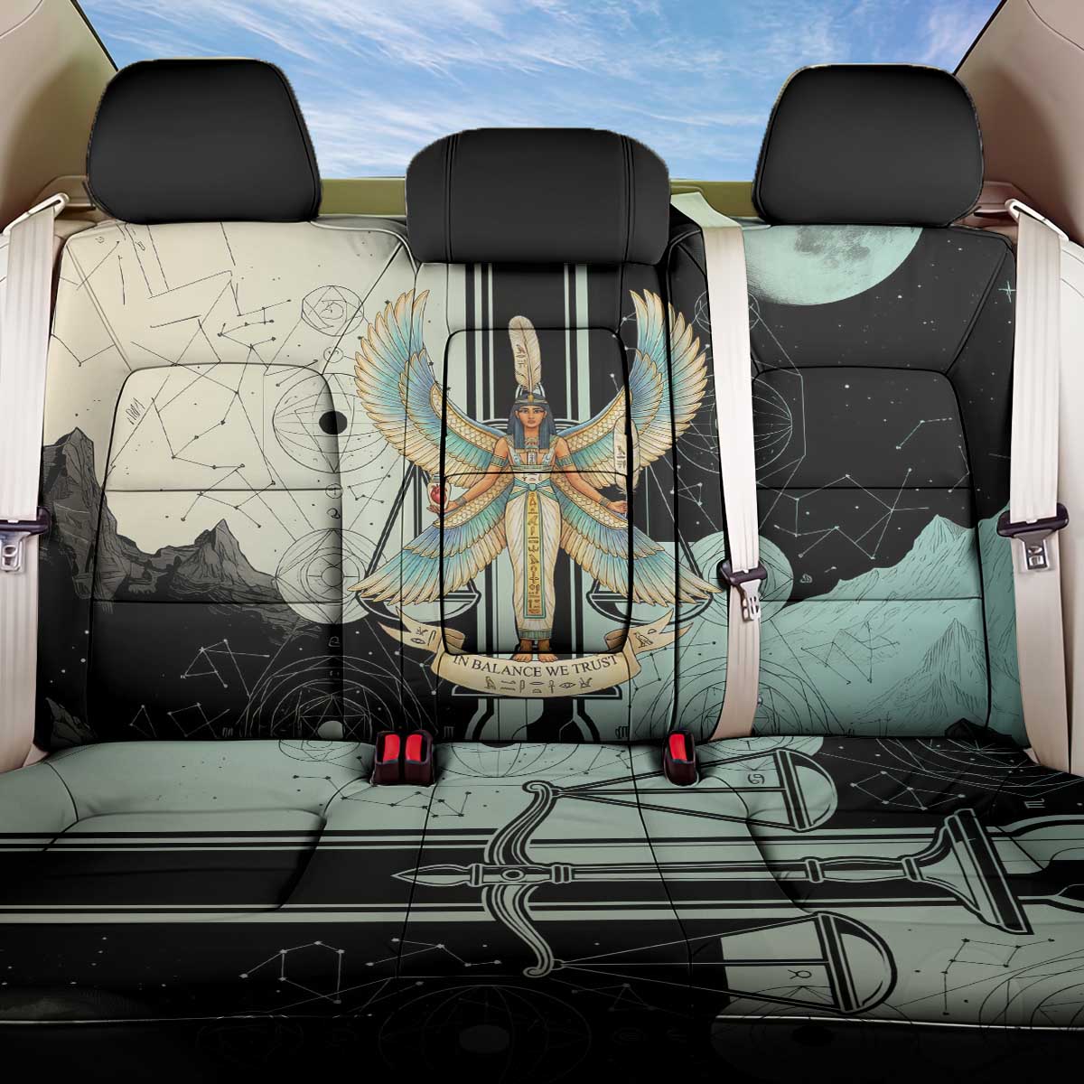 Ma’at Feather Egyptian Back Car Seat Cover with Scales Symbolizing Truth and Cosmic Balance