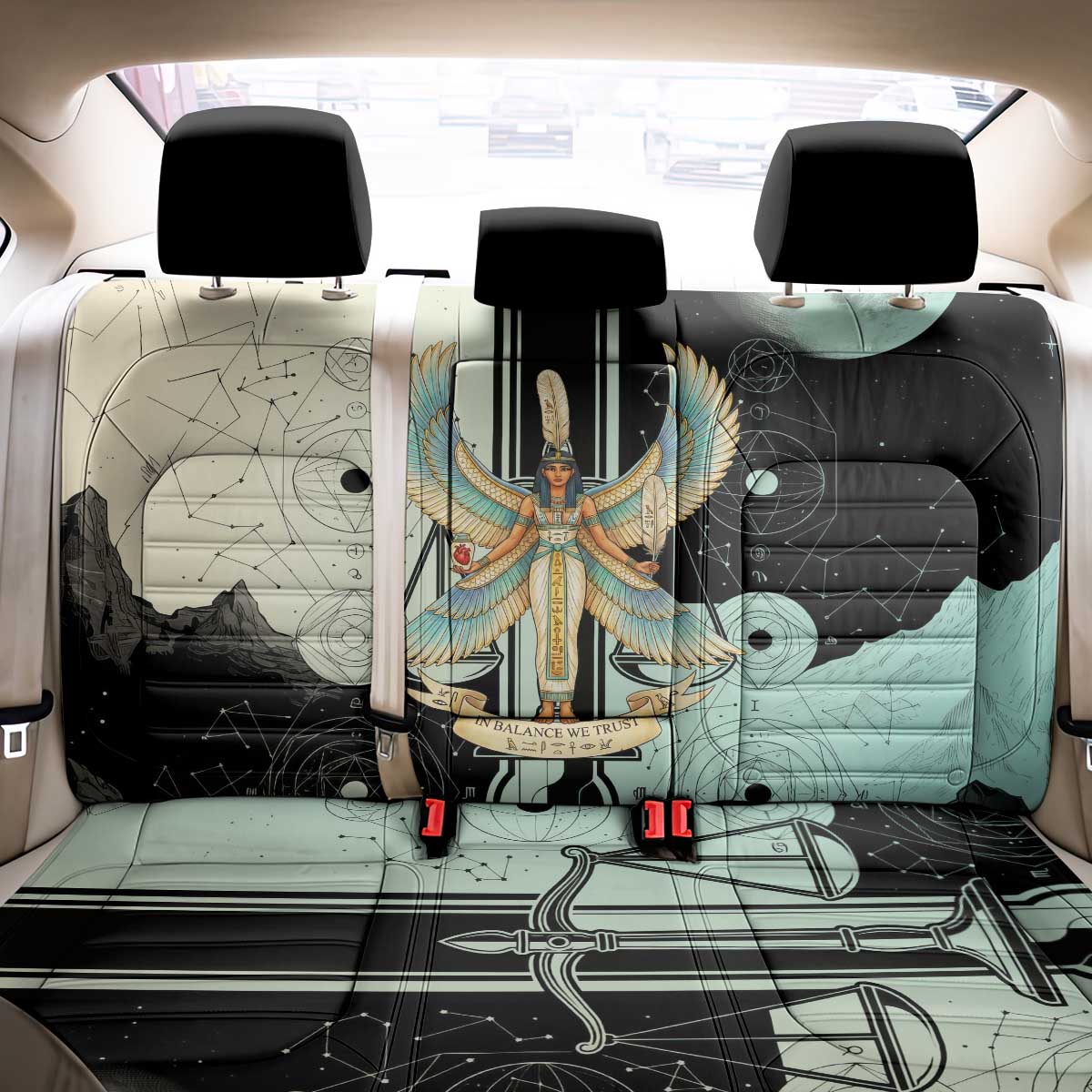Ma’at Feather Egyptian Back Car Seat Cover with Scales Symbolizing Truth and Cosmic Balance